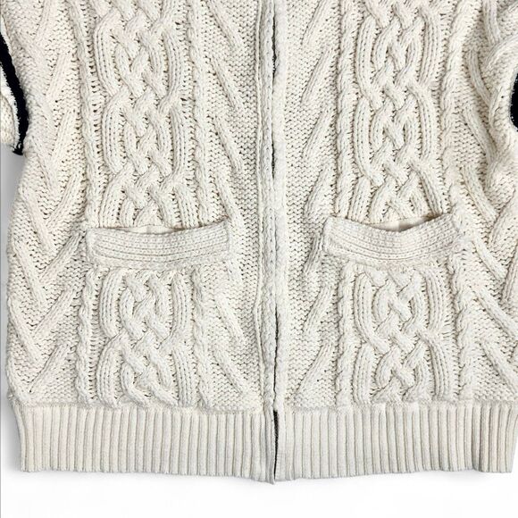 Anthropologie Cable Knit Bomber Sweater XS Cottage Academia Fisherman Cardigan - Picture 5 of 11